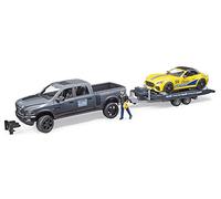 bruder 02504 - RAM 2500 Power Wagon y Roadster Racing Team, vehículo todoterreno, remolque, coche de carreras, vehículo