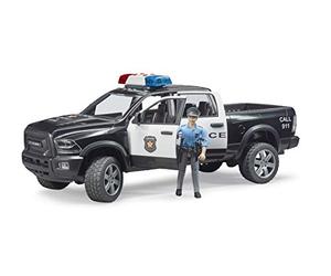 bruder 02505 - Camioneta policial RAM 2500 con agentes de policía | Incluye módulo de luz y sonido, vehículo de emergencia con figura de bworld, juguete, escala 1:16