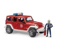bruder 02528 - Jeep Wrangler Unlimited Rubicon coche de bomberos con bombero, módulo de luz y sonido, vehículo de emergencia