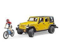 bruder 02543 - Jeep Wrangler Rubicon Unlimited con bicicleta de montaña y ciclista, vehículo todoterreno, bicicleta, figura de juguete
