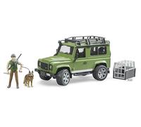 bruder 02587 - Land Rover Defender Station Wagon con guardabosques y perro, vehículo todoterreno, jeep, perro pastor