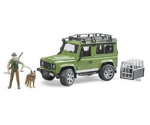 bruder 02587 - Land Rover Defender Station Wagon con guardabosques y perro, vehículo todoterreno, jeep, perro pastor