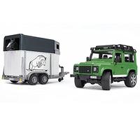 bruder 02592 - Land Rover Defender con remolque para caballos, 1 caballo, vehículo todoterreno, jeep, vehículo todoterreno, granja de caballos