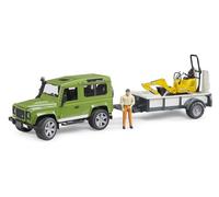 Bruder 02593 - Land Rover Defender Station Wagon con Accesorios | Vehículo todoterreno con remolque de un eje, miniexcavadora y obrero, set de juguetes, 1:16