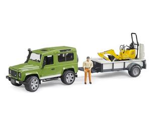 Bruder 02593 - Land Rover Defender Station Wagon con Accesorios | Vehículo todoterreno con remolque de un eje, miniexcavadora y obrero, set de juguetes, 1:16
