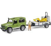 bruder 02593 - Land Rover Defender Station Wagon con remolque de un eje, micro excavadora JCB 8010 CTS, trabajador de la construcción
