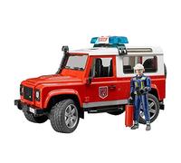 bruder 02596 - Land Rover Defender Station Wagon coche de bomberos, bombero, extintor, módulo de luz y sonido
