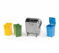 bruder 02607 - Juego de accesorios de contenedores de basura | 4 contenedores, compatibles con vehículos de recogida de basura, camiones de basura, juguete a partir de 3 años, 1:16