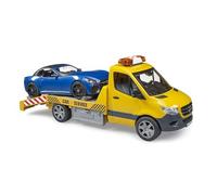 bruder 02675 - MB Sprinter transportador de coches con roadster | Módulo de luz y sonido, grúa Mercedes-Benz, Caprio, vehículo, set de juguetes, 1:16