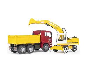 bruder 02751 - MAN TGA camión volquete con excavadora de cuchara Liebherr | Vehículos de obra, camiones, excavadora, juguete a partir de 3 años, escala 1:16