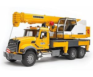 Bruder 02818 - Camión grúa Mack Granite con grúa Liebherr | Camión con grúa, camión grúa, vehículo de obra, juguete a partir de 4 años, escala 1:16