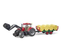 bruder 03198 - Case IH Optum 300CVX con cargador frontal | Tractor con remolque para pacas redondas, para granja, agricultura, juguete a partir de 3 años, 1:16