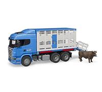 bruder 03549 - Scania R-series camión de transporte de animales y 1 ganado, transportador de ganado, camión, vehículo