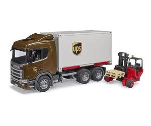 Bruder - 03582 - Scania Super 560R Camión logístico UPS con Carretilla elevadora, vehículos, paquetería, Transporte, Carretilla elevadora, transportador, Juguetes a Partir de 4 años