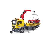 bruder 03750 - Camión Remolque MAN TGS con Roadster, Módulo de Luz y Sonido, Camión Remolque, Transportador, Coche Deportivo, Caprio