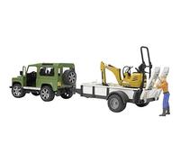 Bruder 2593 Land Rover Defender with One Axle Trailer, JCB Micro Excavator and Worker