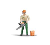 Bruder 60030 - Trabajador Forestal con Accesorios | Figura de juguete bworld con hacha, bidón y motosierra; leñador, silvicultura, granja, juguete