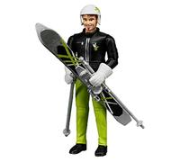 bruder 60040 - bworld esquiador con esquís, bastones, casco y guantes, deportista de invierno, figura de juguete
