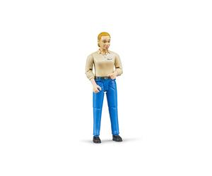 bruder 60408 - bworld mujer con piel clara y pantalones azules, figura de juguet