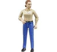 bruder 60408 - bworld mujer con piel clara y pantalones azules, figura de juguete, granjero, esposa de granjero