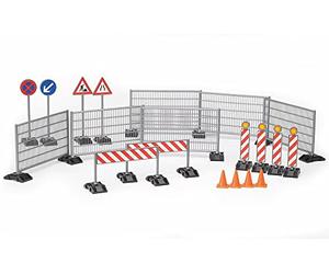 bruder 62007 - Set de obra con vallas, señales y conos | Accesorios para vehículos de obra, obras, construcción de carreteras y otros trabajos de construcción
