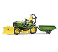bruder 62104 - Bworld John Deere Tractor de césped con remolque y jardinero - 1:16 Tractor, cortacésped, remolque, granja, hombre, juguete figurativo, trabajador, agricultor