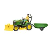 bruder 62104 - Bworld John Deere Tractor de césped con remolque y jardinero - 1: