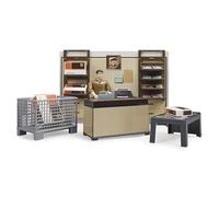 bruder 62250 - Bworld UPS Paketshop con mostrador, balanza para paquetes, caja de alambre, paquetes, empleados y estantería de pared - 1:16 Play set, Envío, Logística, Paquetería