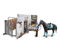 bruder 62506 - bworld cuadra de caballos con caballo y jinete, granja de caballos, animal, granja, granja ecuestre