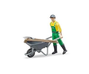bruder 62610 - Set de figuras Bworld: granjero con accesorios | Figura de juguete con escoba, horquilla, carretilla, para granja, agricultura, juguetes para niños