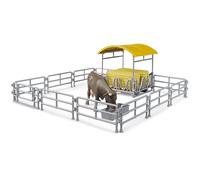 Bruder 62612 - Comedero con Vallas, abrevadero, pacas cuadradas y 1 Vaca - Accesorios para Granjas, Agricultura, Vacas, Juguetes