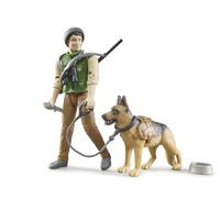 bruder 62660 - bworld guardabosques con perro pastor, rifle, prismáticos, cuchillo de caza, figura de juguete, perro
