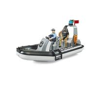 Bruder 62733 - bworld Bote Inflable de policía con Agentes de policía, Buzos y Accesorios, Servicio de Rescate, Bote de policía Juguete acuático