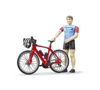 Bruder 63110 - bworld Bicicleta de Carreras con Ciclista y Casco, Figura de Juguete, Bicicleta