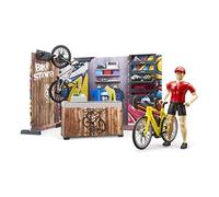 bruder 63120 - bworld tienda de bicicletas con bicicleta de carreras, bicicleta de montaña, taller, equipamiento, herramientas, mostrador de ventas