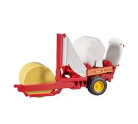 Bruder, Enfardadora con paca redonda ocre y blanca, rotoempacadora, empacadora,