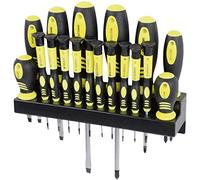 Brüder Mannesmann Destornilladores 18 pzs, acero CV, magnéticos | M11410 | Puntas planas, de estrella y de precisión, soporte de pared para almacenamiento compacto, para hogar, automóvil y hobby