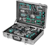 Brüder Mannesmann Juego de herramientas 124 pzs, maletín aluminio | M29072 | Juego de vasos, alicates y 61 puntas, con espacio extra para tus propias herramientas, para hogar, coche y moto