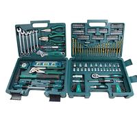 Brüder Mannesmann Juego de herramientas 176 pzs, acero CV, TÜV/GS | M29086 | Carraca reversible de 3/8", llave inglesa ajustable y juego de brocas para piedra, madera y metal, en maletín