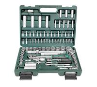 Brüder Mannesmann juego de vasos 94 pzs., 1/4"+1/2", TÜV/GS | M98410 | Dos carracas reversibles, vasos, adaptadores para bujías, juntas cardán y puntas en maletín, para el automóvil