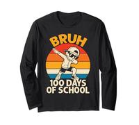 Bruh 100 Days of School Dabbing Niños Retro Vintage Manga Larga