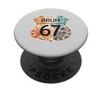 Bruh 67 Six Seven Meme Divertido Retro Ruta Estilo Gráfico Arte PopSockets PopGrip Adhesivo