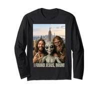 Bruh Bigfoot Alien Jesús Rock On Hand Sign UFO Selfie Manga Larga