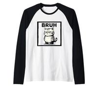 Bruh Funny Cat Meme Sarcástico Gatito Molesto Dibujo Humor Camiseta Manga Raglan
