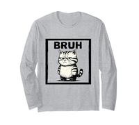 Bruh Funny Cat Meme Sarcástico Gatito Molesto Dibujo Humor Manga Larga