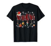 Bruh Funny Christmas Red Plaid Teens Boys Kids Xmas Pajamas Camiseta