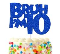 Bruh I'm 10 Decoración para tartas, It's My Birthday Bro,Cheers to 10 Years/Out Single Digits for Big Brother, Happy 10th Birthday Party Decor Supplies for Kids Boys, Blue Glitter