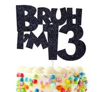 Bruh I'm 13 Cake Topper,It's My Birthday Bro,Cheers to 13 Years/Official Teenager for Big Brother, Happy 13th Birthday Party Decor Supplies for Kids Boys, Black Glitter