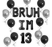 Bruh IM 13 Decoración de cumpleaños It's My Birthday Decoraciones Banner Preadolescente y Teen Boy Party Decoraciones Globos Negros Bruh Party Supplies
