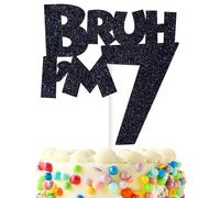 Bruh I'm 7 Cake Topper, It's My Birthday Bro, Cheers to 7 Years/Hello 7 for Big Brother, Happy 7th Birthday Party Decor Supplies for Kids Boys, Blue Glitter